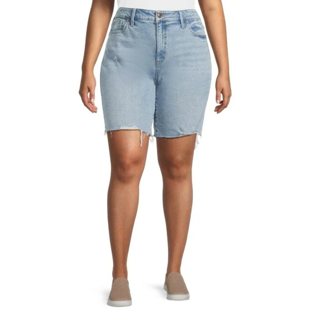 TERRA & SKY WOMEN'S SZ 24 W DESTRUCTED HEM JEANS SHORTS LIGHT WASH HIGH RISE NWT